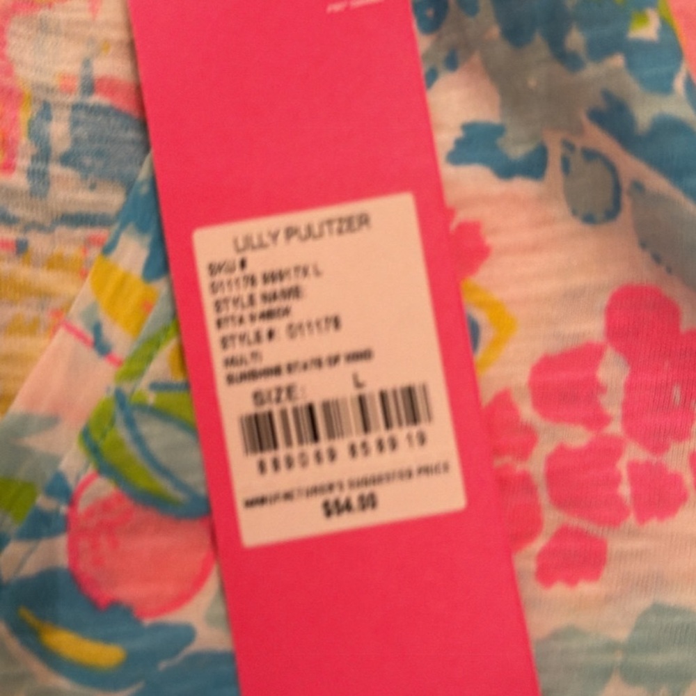 Lilly Pulitzer Floral V-Neck Tee in Pink, Blue & Yellow Size L NWT! - Picture 2 of 3